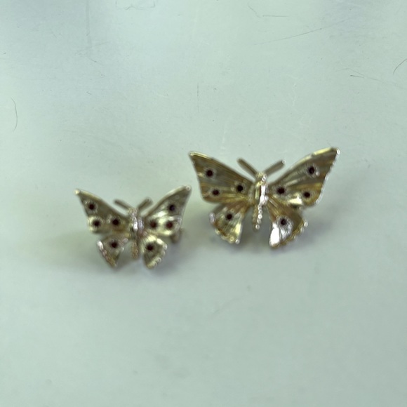 Butterfly Brooches Mommy & Me Matching Jewelry Gold Red Garnet Brooch - Picture 3 of 3